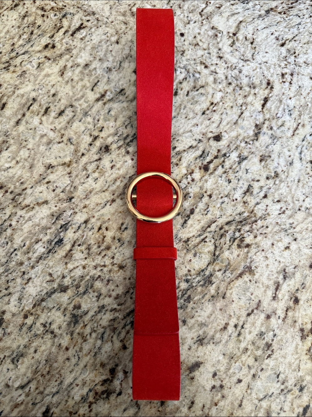 Frame Denim Le Circle Belt Red Suede with Gold Tone Round Buckle Sz L - Picture 4 of 13